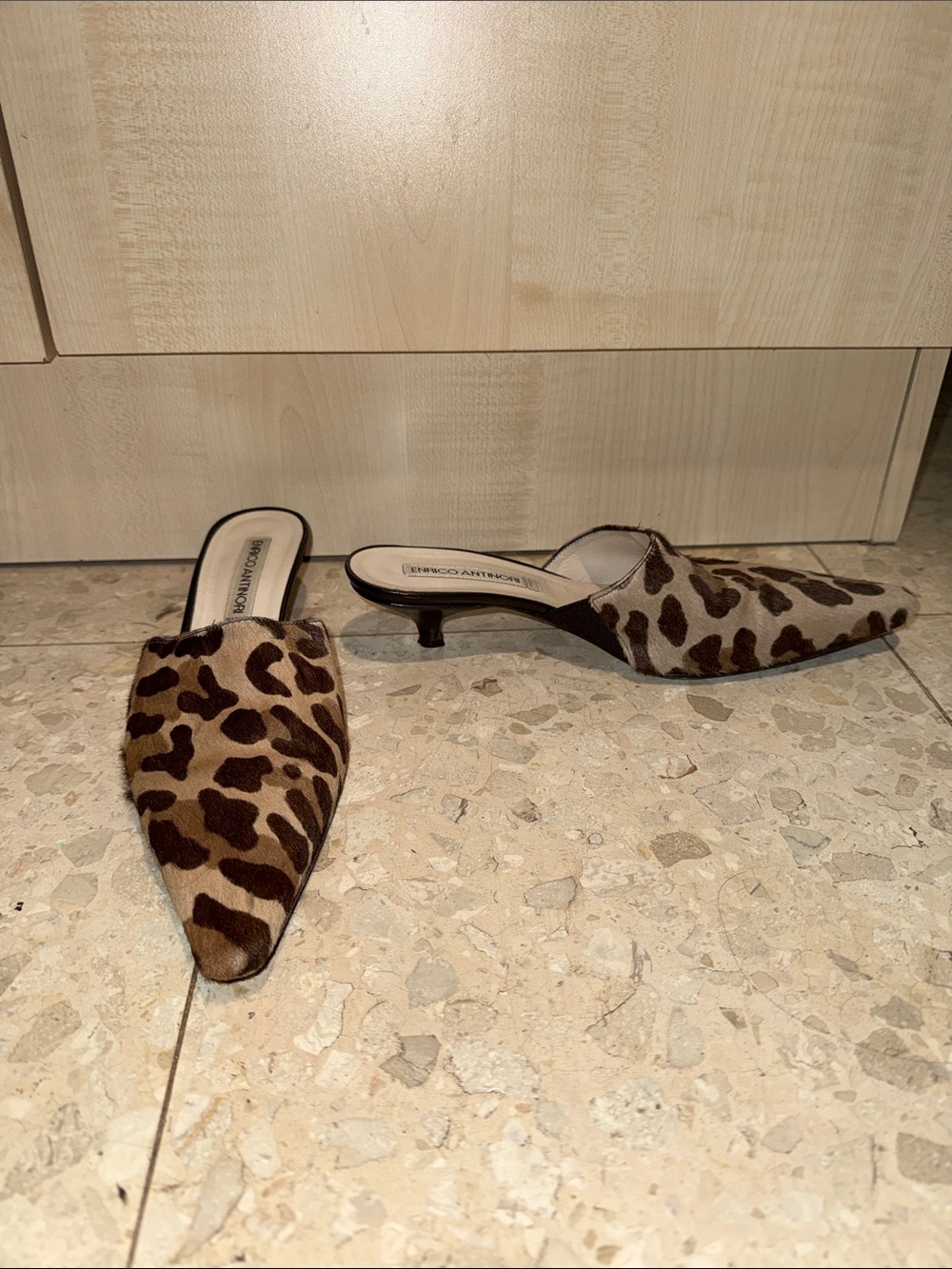 Enrico Antinori Leopard Print Pointed-Toe Kitten Heels Size 7 Women’s